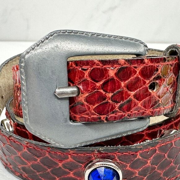 Vintage Damask Accessories NY Red Snake Skin Jeweled Belt Size S